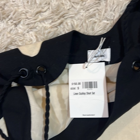 AUREUM Linen Scallop Hem Matching Short Set  High-rise Natural & Black Small NWT - Picture 11 of 14